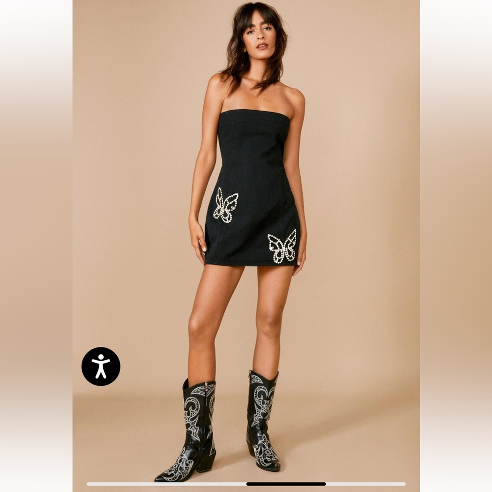 Nasty Gal Bling Butterfly Denim Strapless Dress - Large